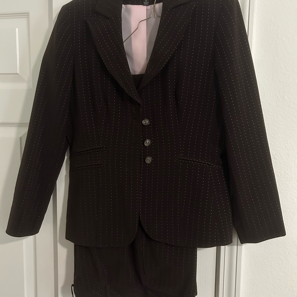 Classic Brown Pinstripe Womens Suit Signature by Larry Levine